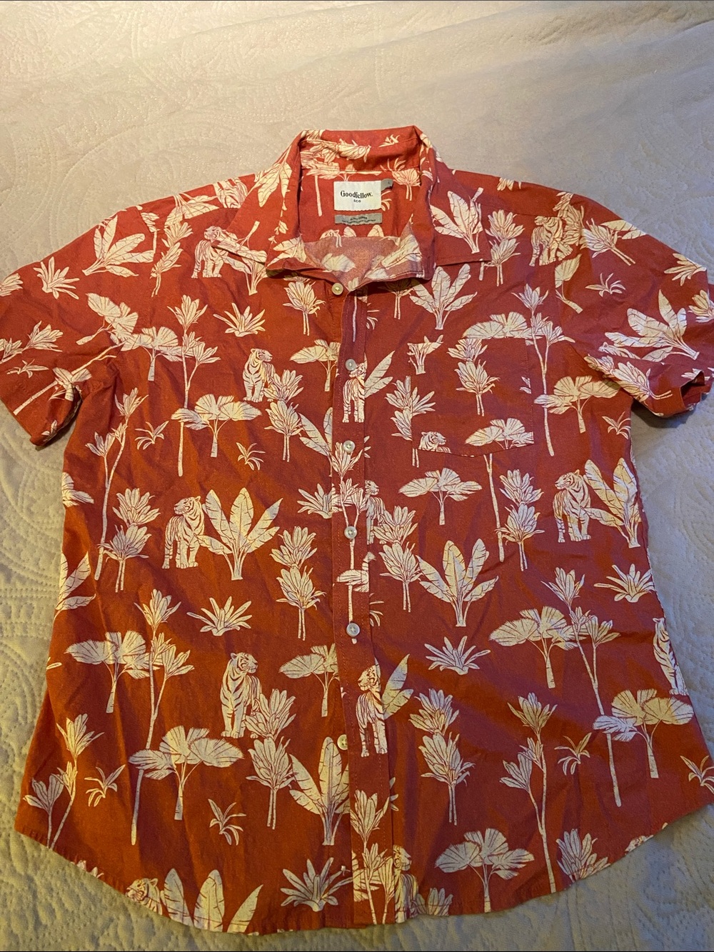 Goodfellow & Co Rust Red Tropical Print Button-Down Shirt